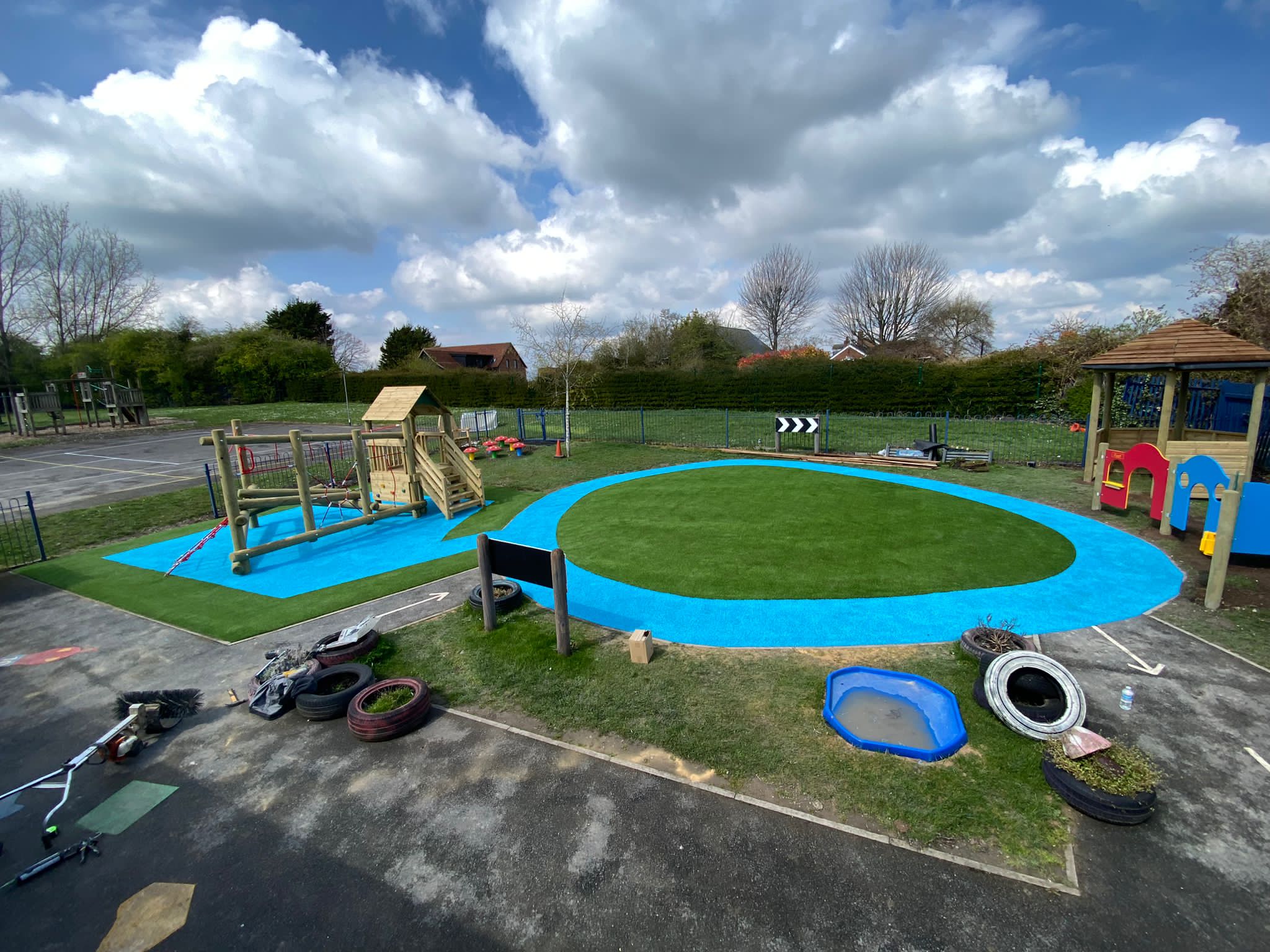In-progress School Playground Artificial Grass Installation